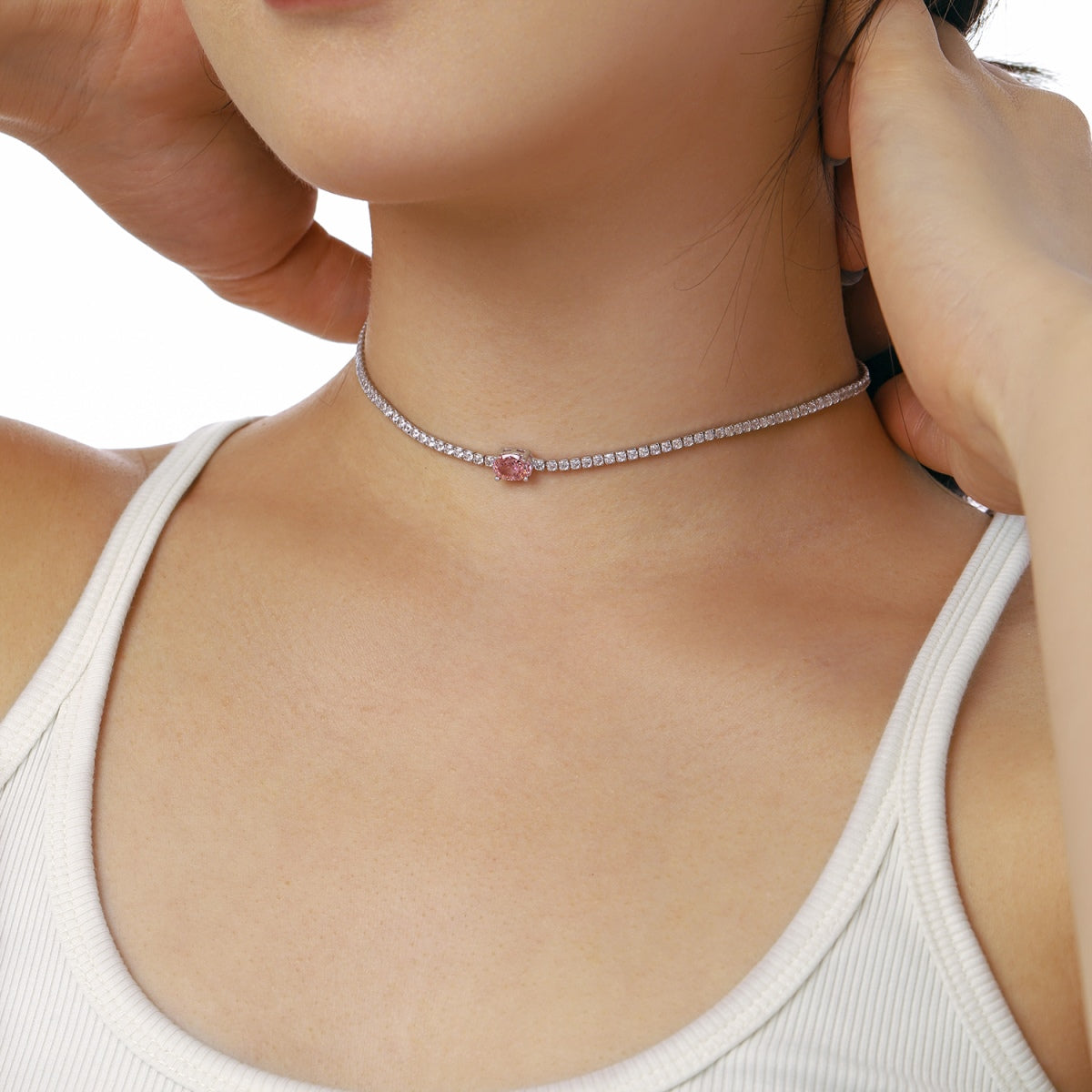 [Am jewelry]1.0 Carat Shining Oval Cut Necklace
