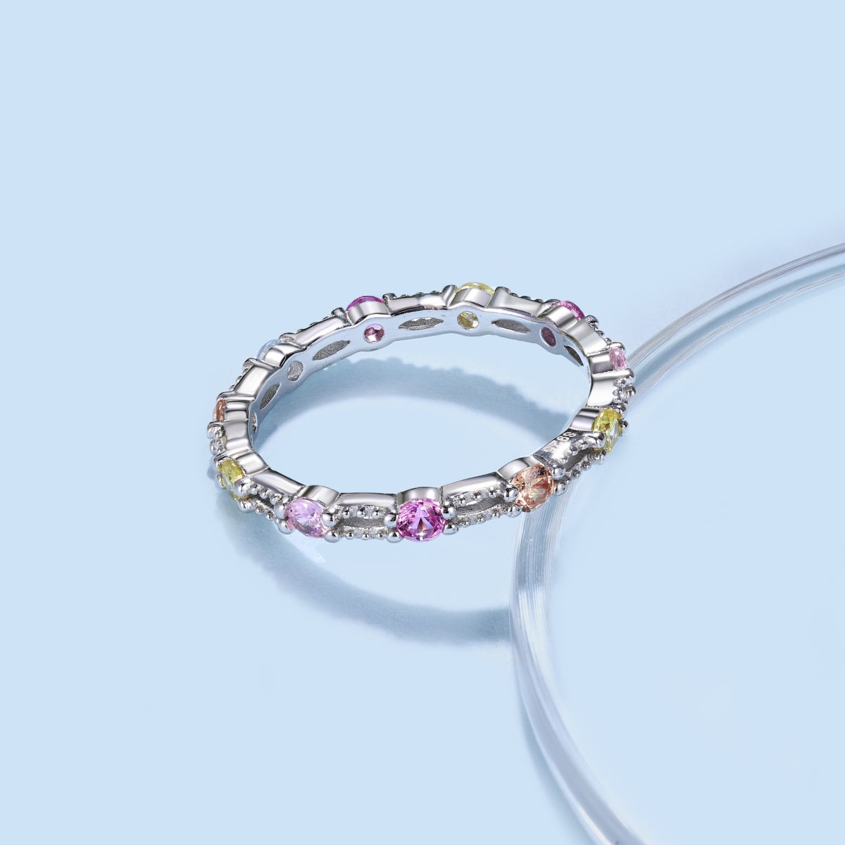 [Am jewelry]Sparkling Colorful Round Cut Tennis Ring