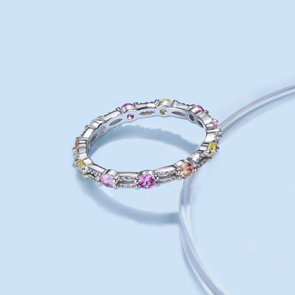 [Am jewelry]Sparkling Colorful Round Cut Tennis Ring