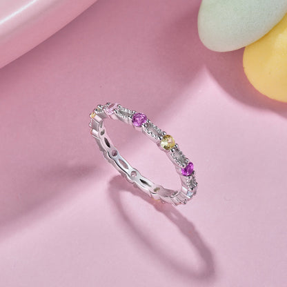 [Am jewelry]Sparkling Colorful Round Cut Tennis Ring