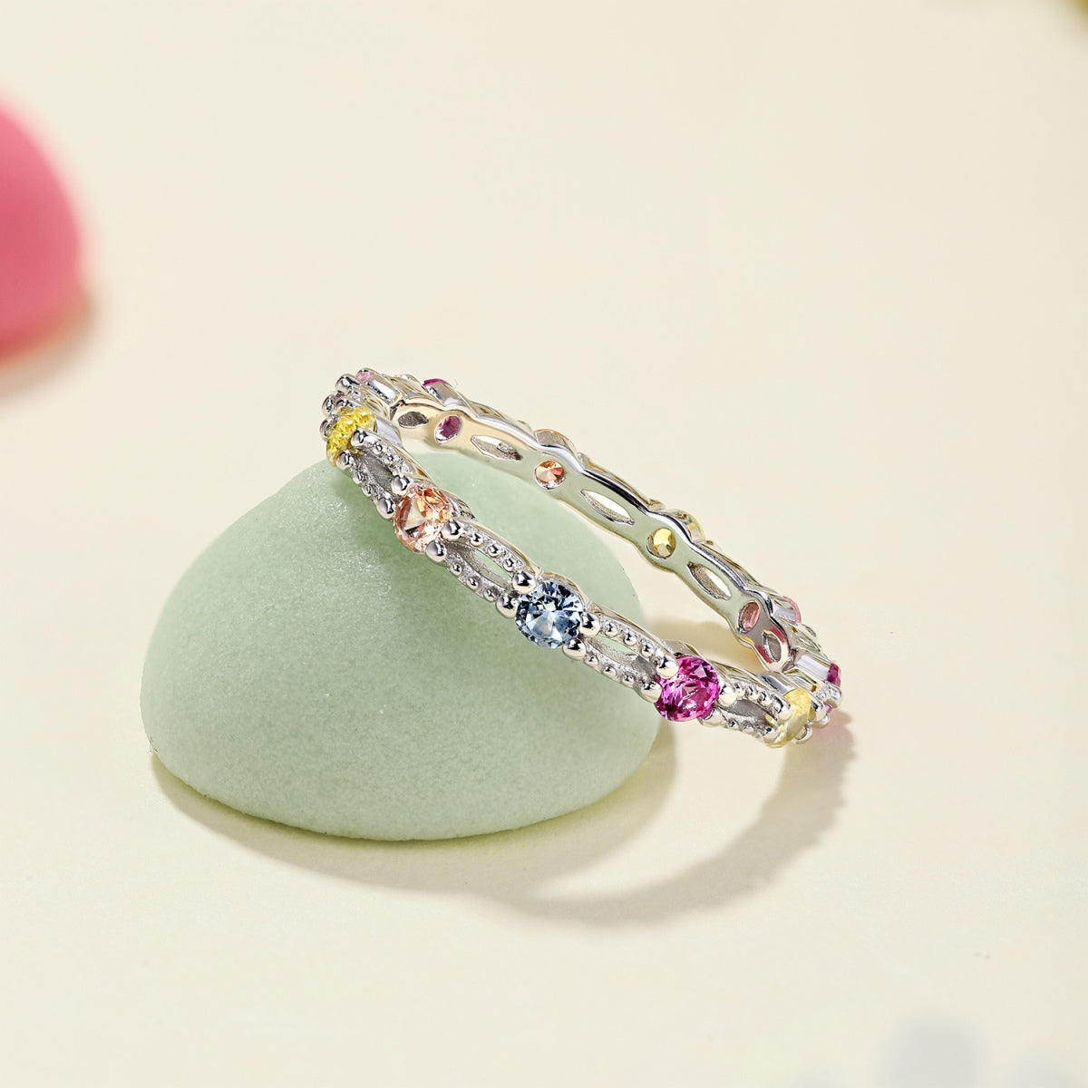 [Am jewelry]Sparkling Colorful Round Cut Tennis Ring