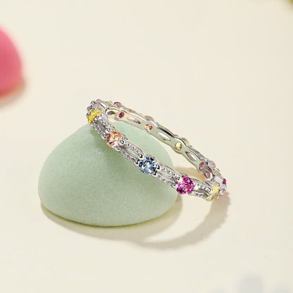 [Am jewelry]Sparkling Colorful Round Cut Tennis Ring