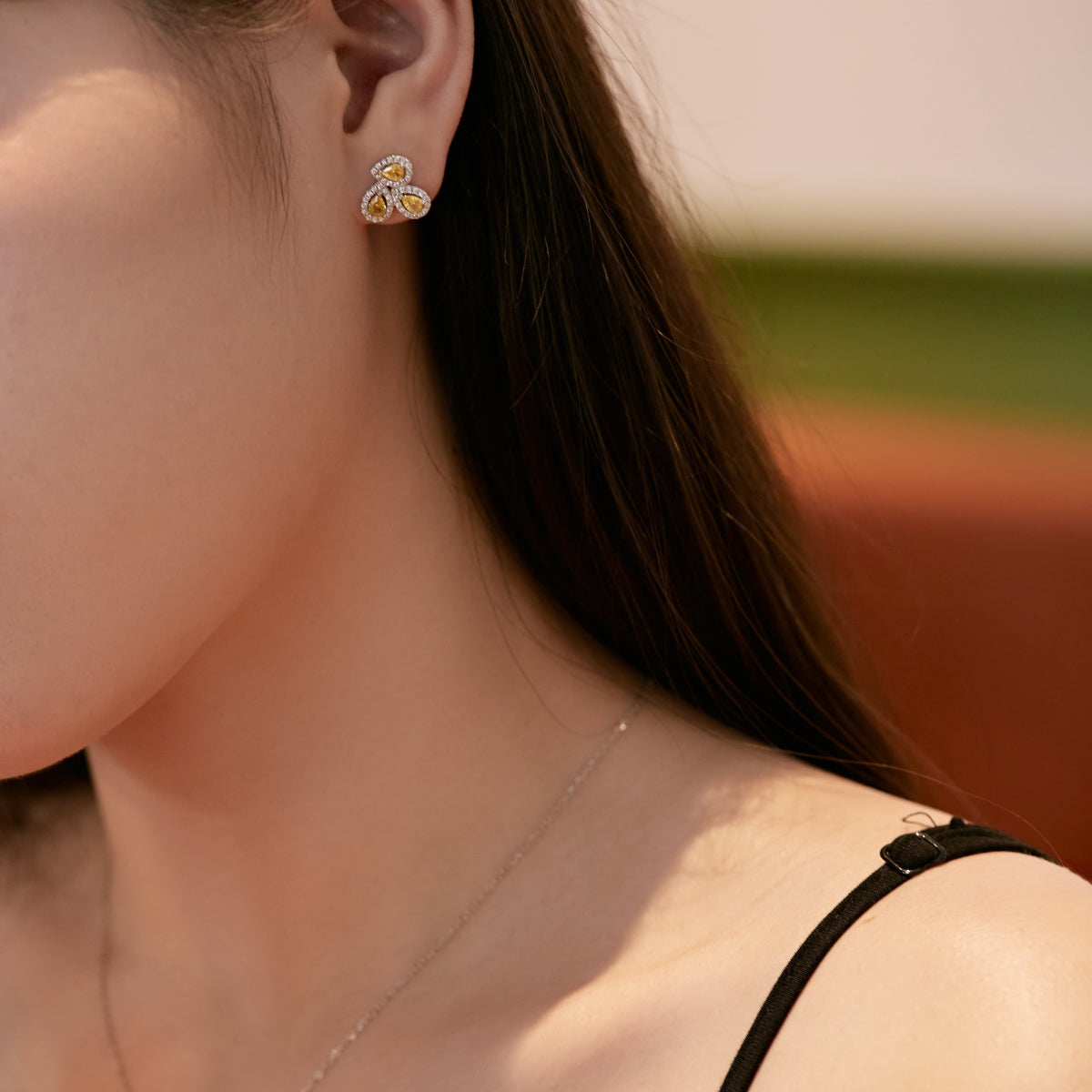 [Am jewelry]Ornate Flower Shape Pear Cut Lover Earrings