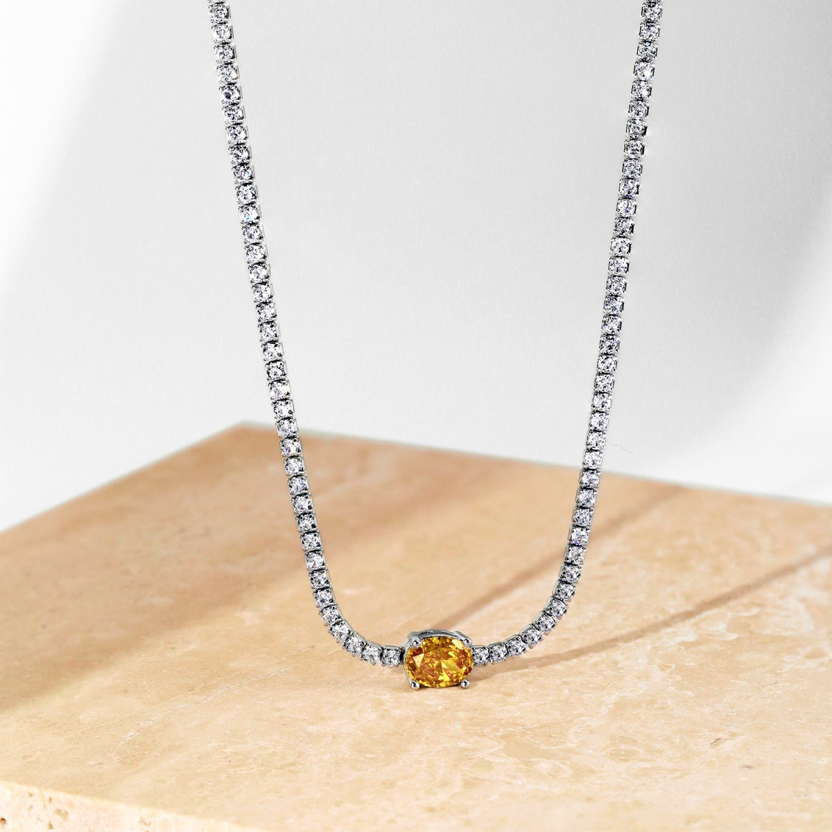 [Am jewelry]1.0 Carat Shining Oval Cut Necklace