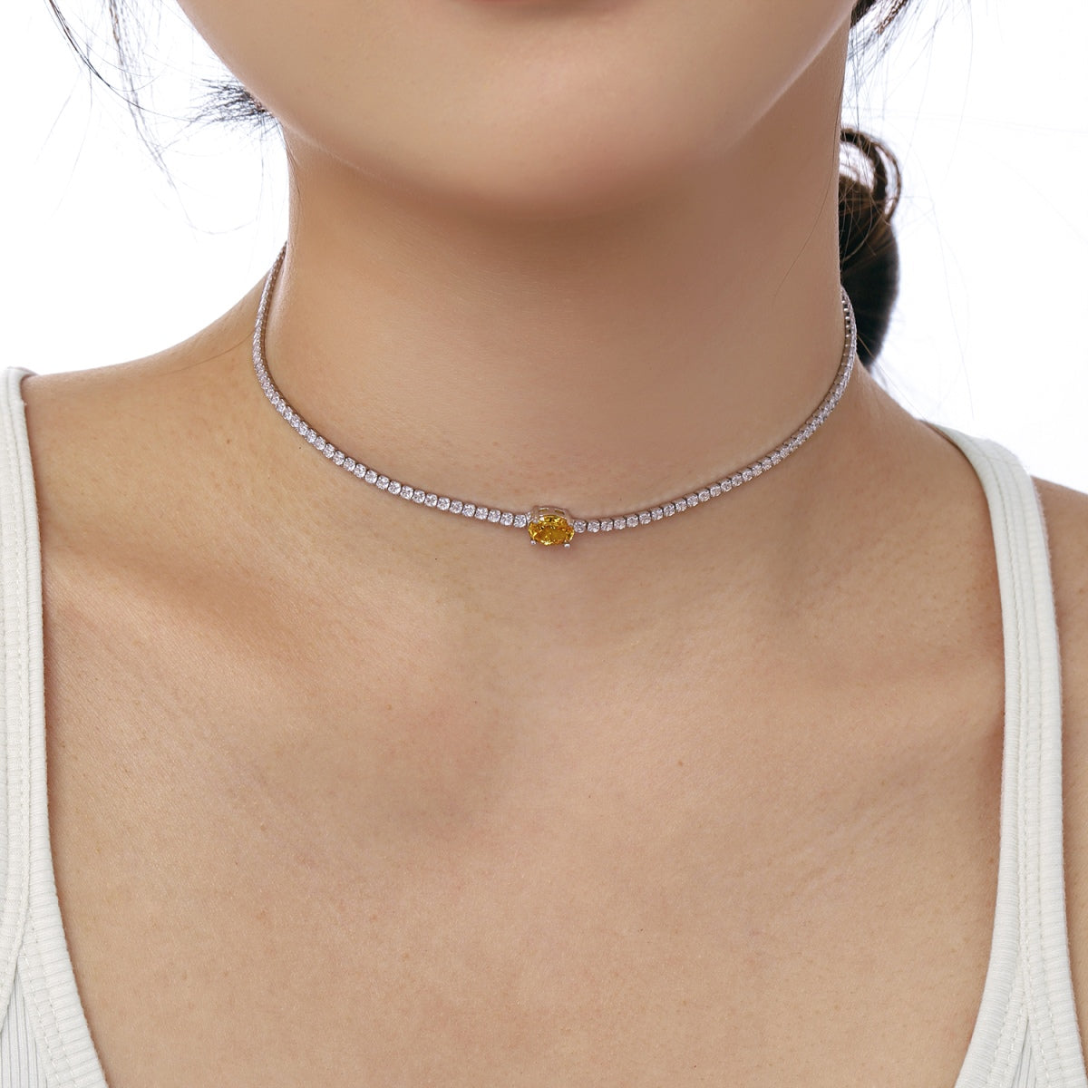 [Am jewelry]1.0 Carat Shining Oval Cut Necklace