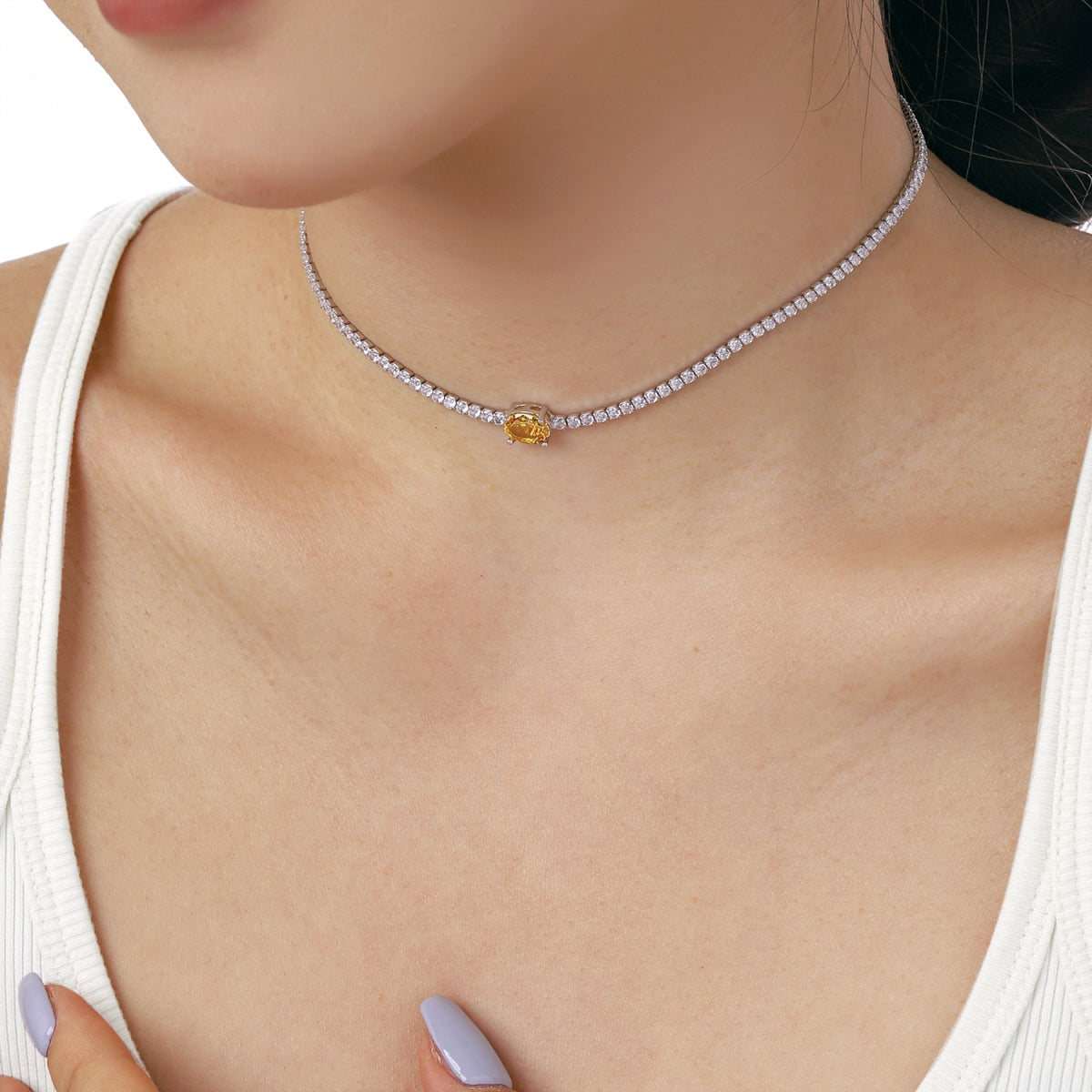 [Am jewelry]1.0 Carat Shining Oval Cut Necklace