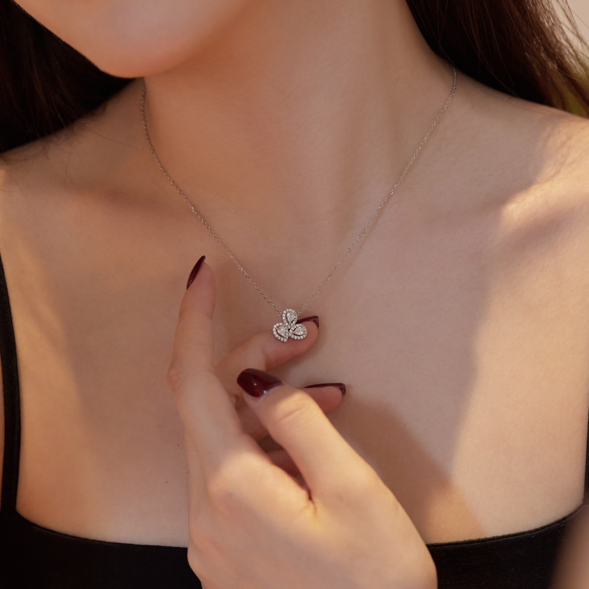 [Am jewelry]Elegant Flower Shape Pear Cut Necklace