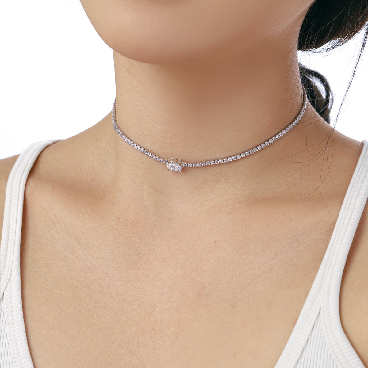[Am jewelry]1.0 Carat Shining Oval Cut Necklace