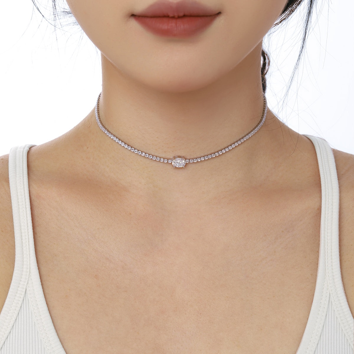 [Am jewelry]1.0 Carat Shining Oval Cut Necklace
