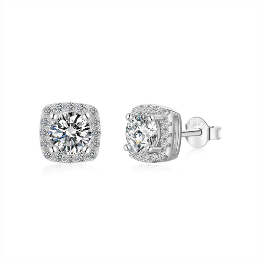 [Am jewelry]Classic Round Center Stone Stud Earrings