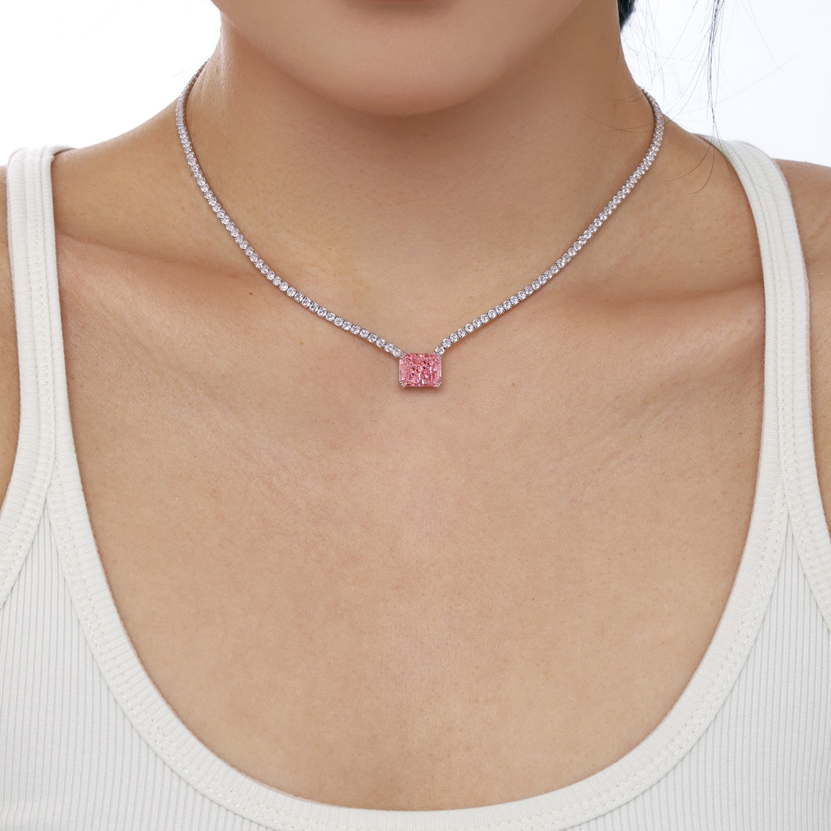 [Am jewelry]4.0 Carat Elegant Radiant Cut Necklace