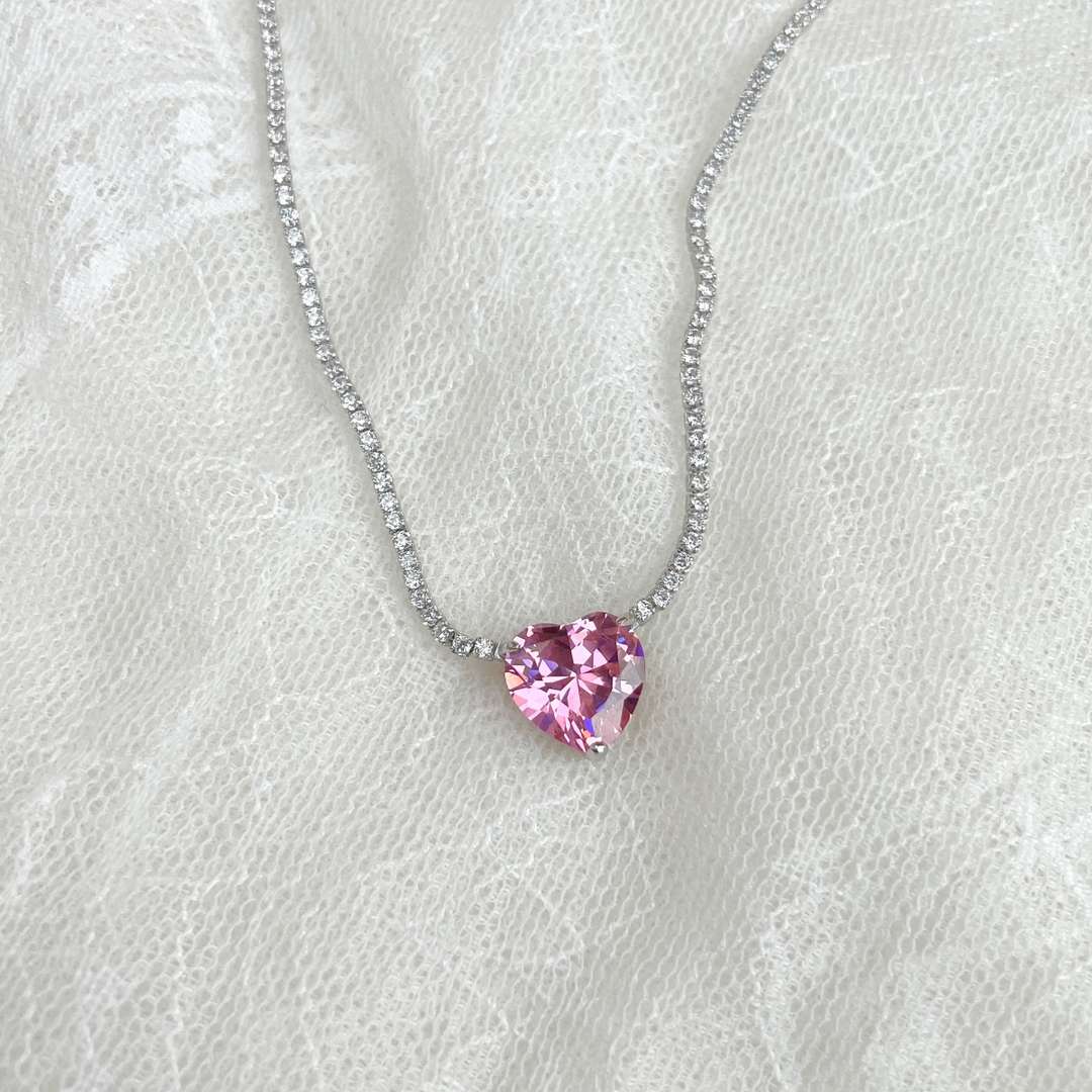 [Am jewelry]8.0 Carat Versatile Colorful Sweet Heart-Shaped Tennis Necklace