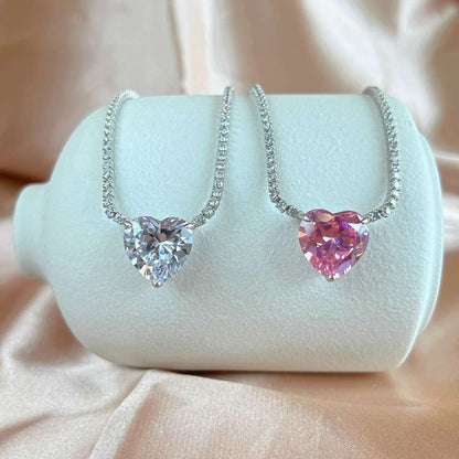 [Am jewelry]8.0 Carat Versatile Colorful Sweet Heart-Shaped Tennis Necklace