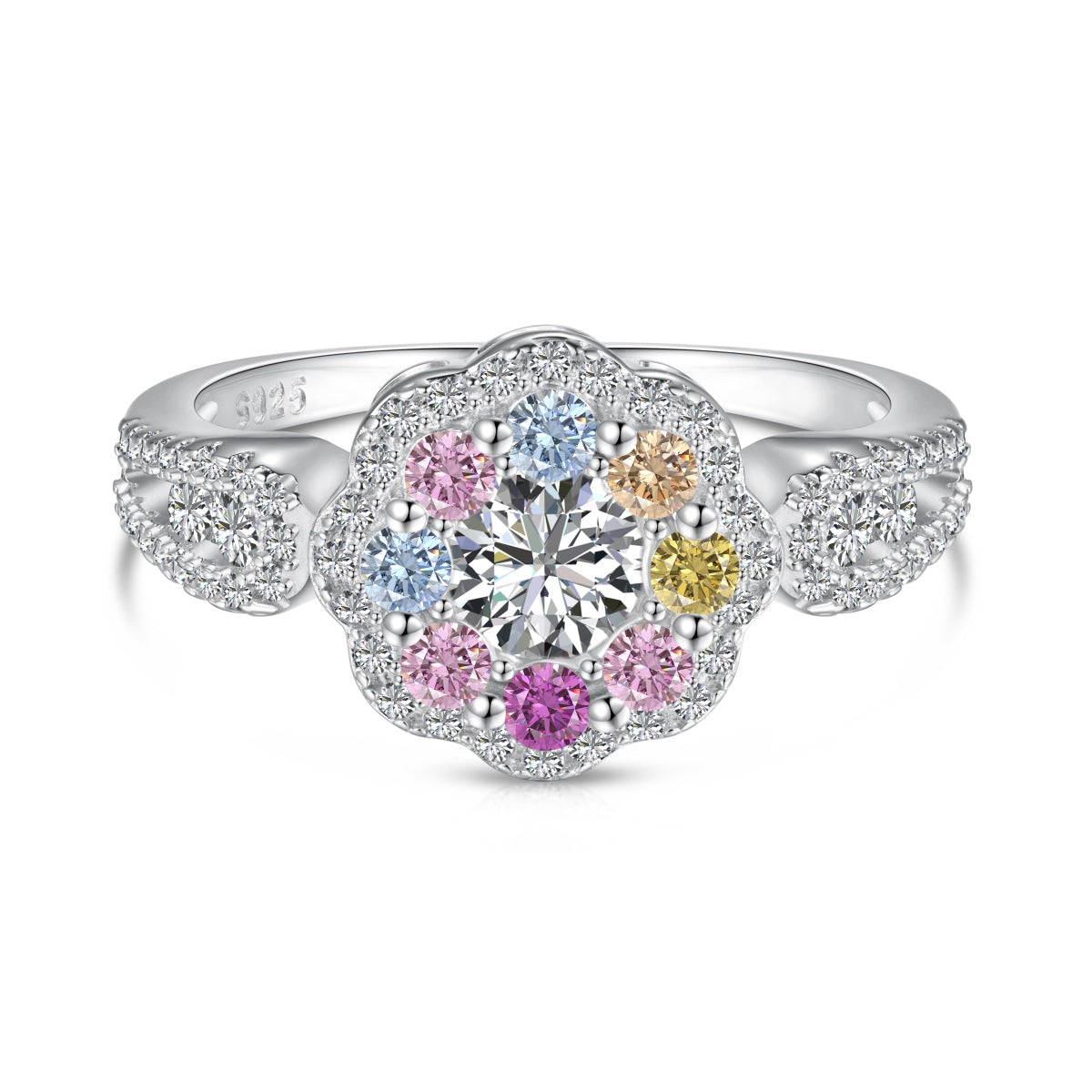 [Am jewelry]Delicate Colorful Round Cut Flower Shape Wedding Ring
