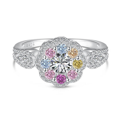 [Am jewelry]Delicate Colorful Round Cut Flower Shape Wedding Ring