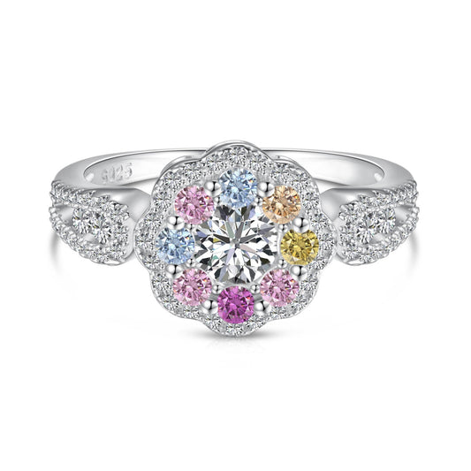 [Am jewelry]Delicate Colorful Round Cut Flower Shape Wedding Ring
