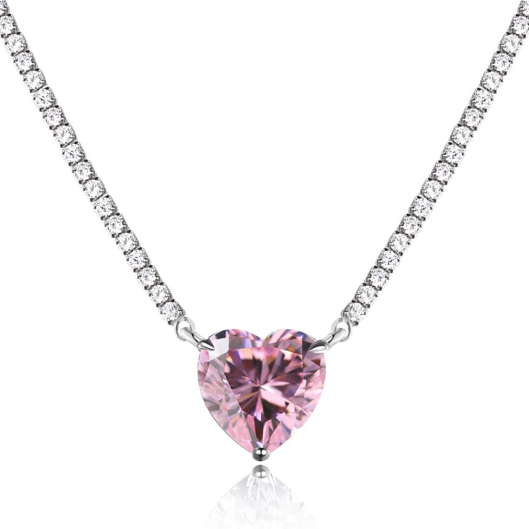 [Am jewelry]8.0 Carat Versatile Colorful Sweet Heart-Shaped Tennis Necklace