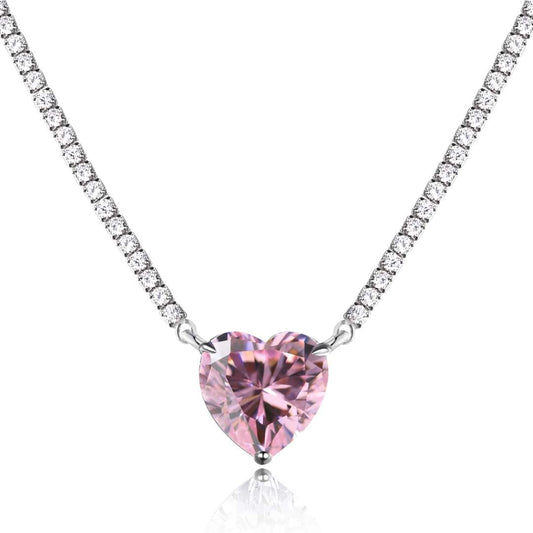 [Am jewelry]8.0 Carat Versatile Colorful Sweet Heart-Shaped Tennis Necklace