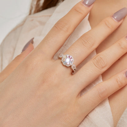 [Am jewelry]Delicate Colorful Round Cut Flower Shape Wedding Ring