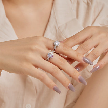 [Am jewelry]Delicate Colorful Round Cut Flower Shape Wedding Ring