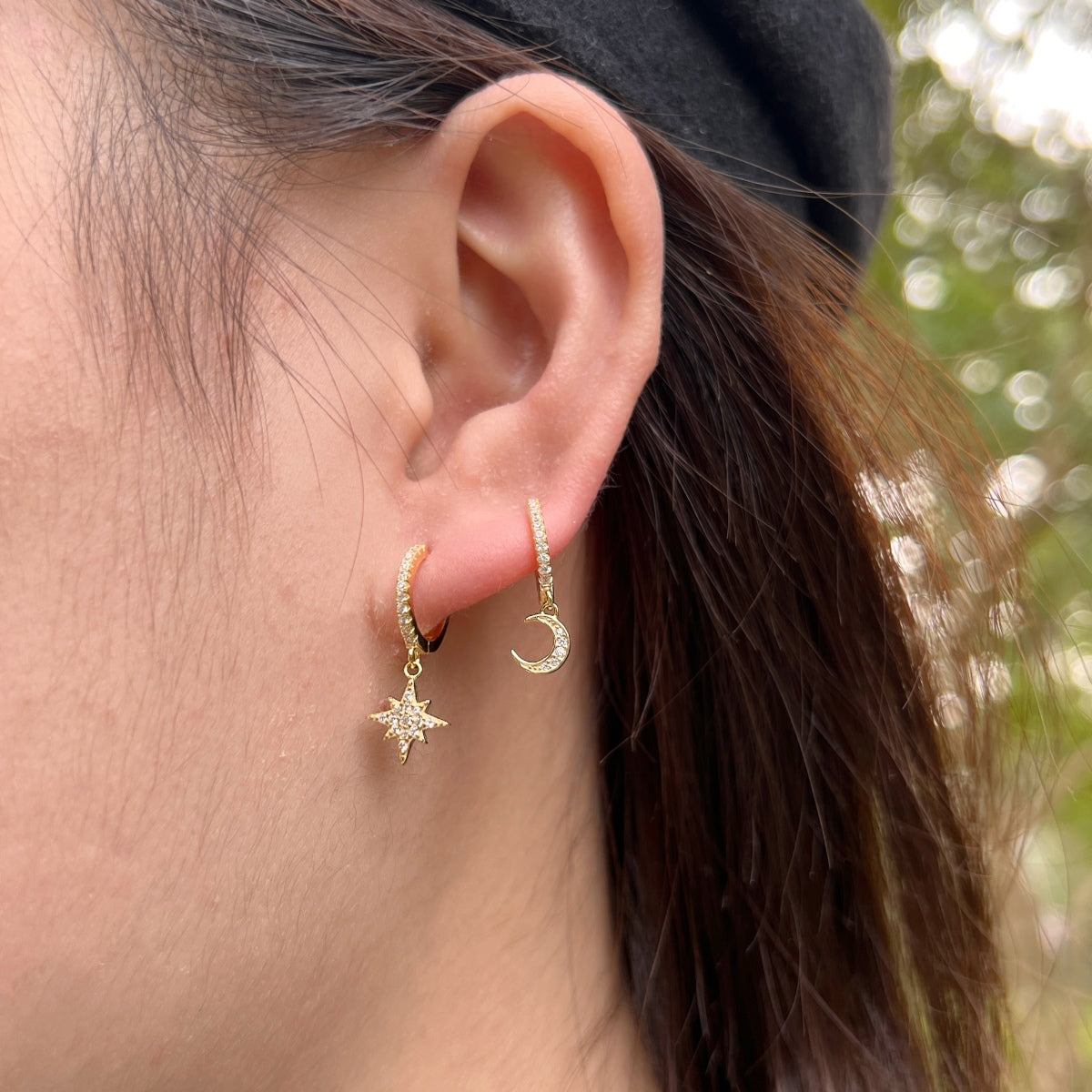 [Am jewelry]Star and Moon Asymmetric Earrings