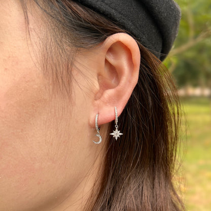 [Am jewelry]Star and Moon Asymmetric Earrings