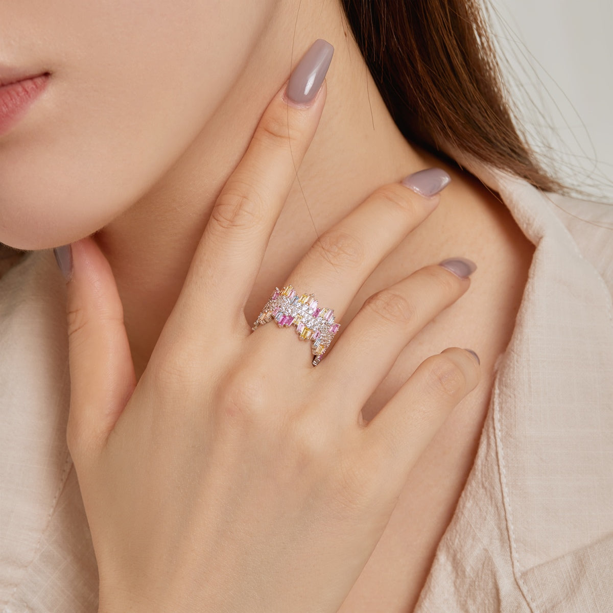 [Am jewelry]Luxurious Colorful Radiant Cut Daily Ring
