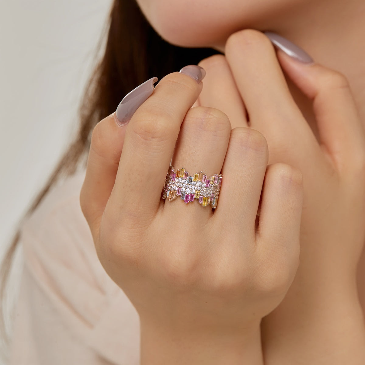 [Am jewelry]Luxurious Colorful Radiant Cut Daily Ring