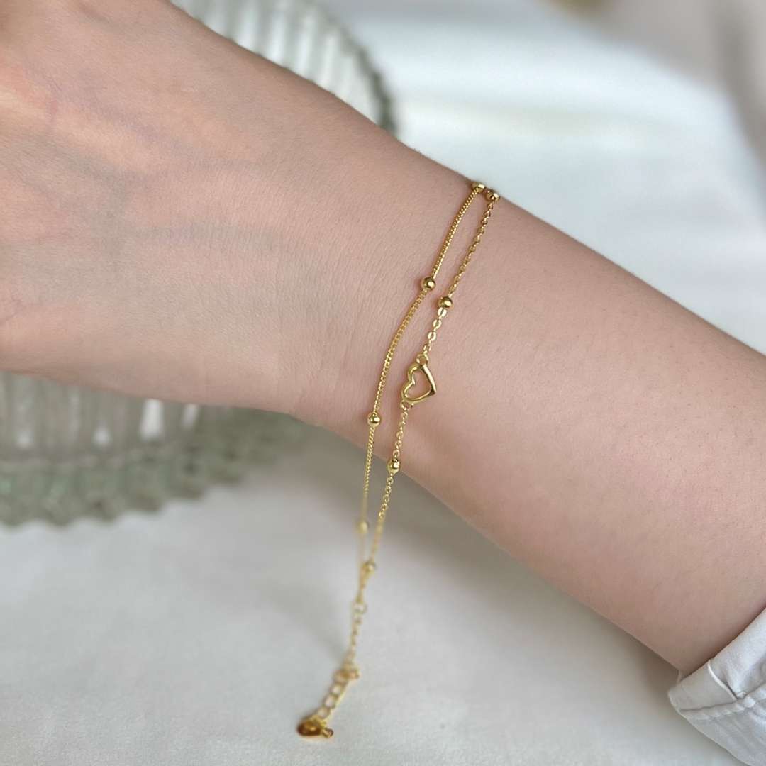 [Am jewelry]Dainty Double Layer Love Heart Bracelet