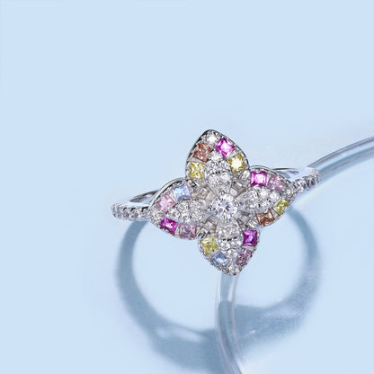 [Am jewelry]Luxurious Colorful Flower Shape Banquet Ring