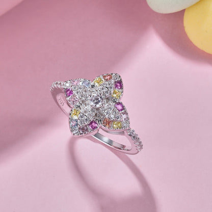 [Am jewelry]Luxurious Colorful Flower Shape Banquet Ring