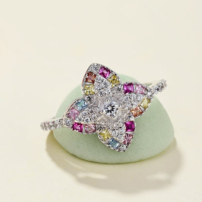 [Am jewelry]Luxurious Colorful Flower Shape Banquet Ring