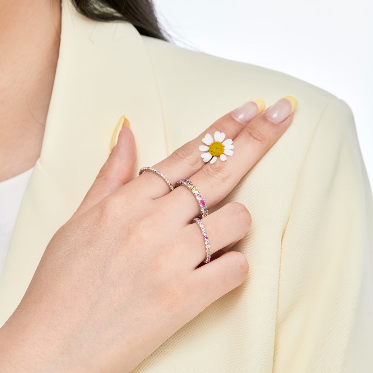 [Am jewelry]Ornate Colorful Round Cut Tennis Ring