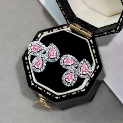 [Am jewelry]Ornate Flower Shape Pear Cut Lover Earrings