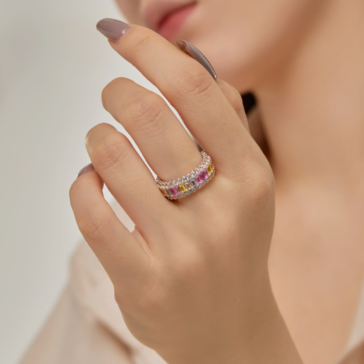 [Am jewelry]Dainty Colorful Radiant Cut Daily Ring