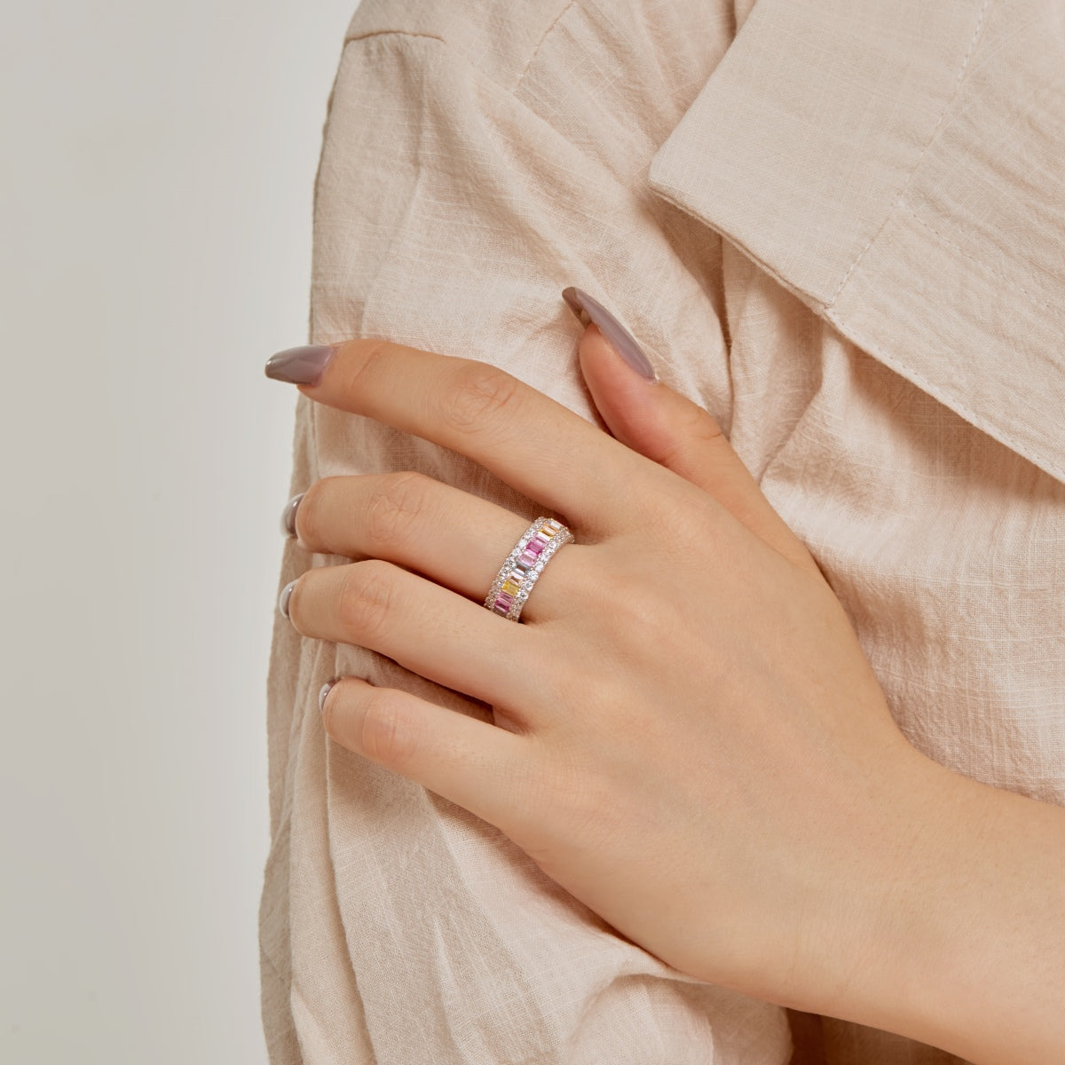 [Am jewelry]Dainty Colorful Radiant Cut Daily Ring