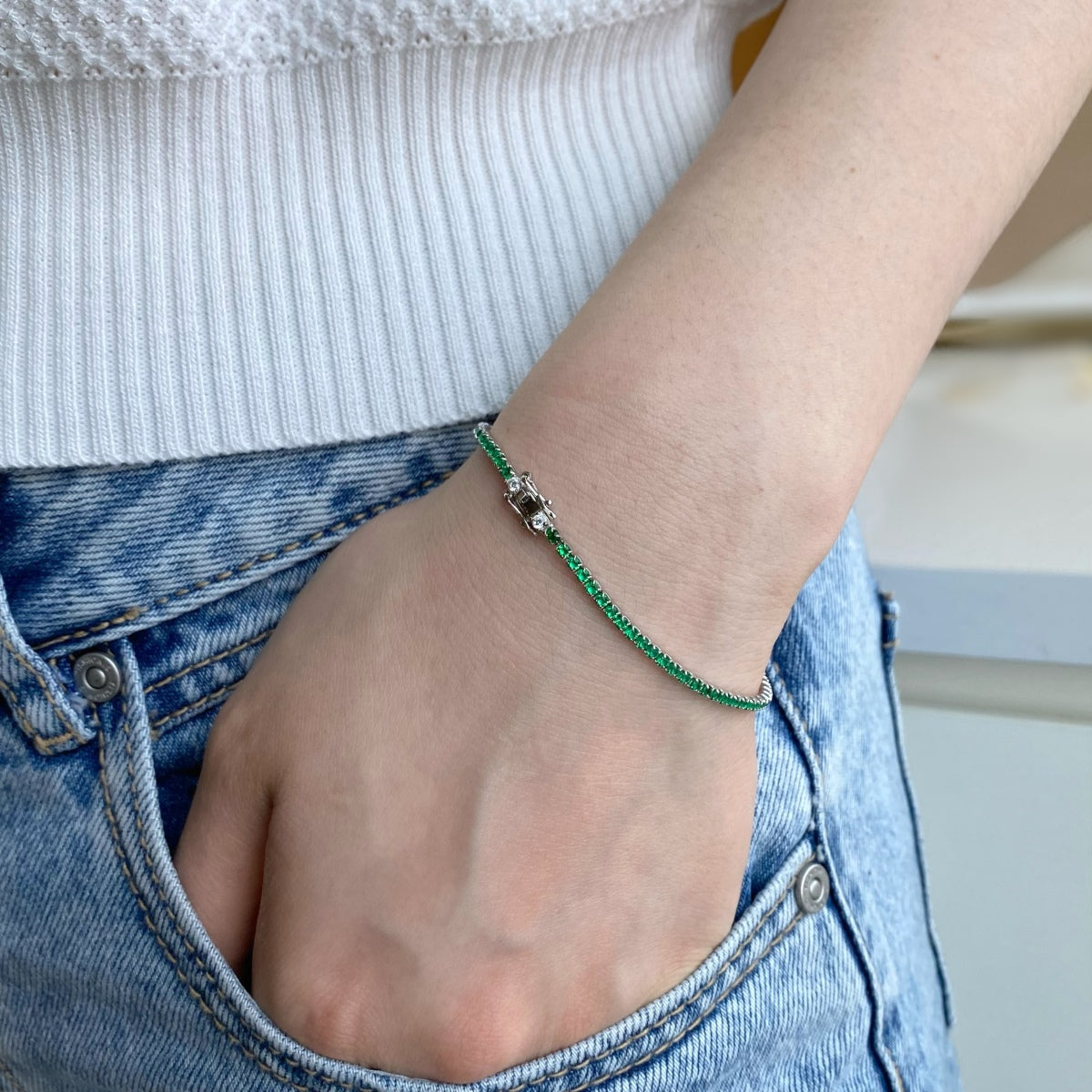 [Am jewelry]Dazzling Colorful Round Cut Daily Bracelet