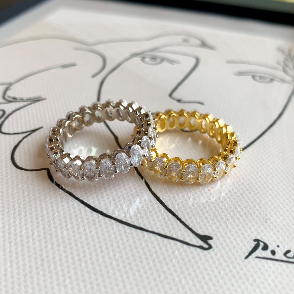 [Am jewelry]Ornate Oval Cut Tennis Ring