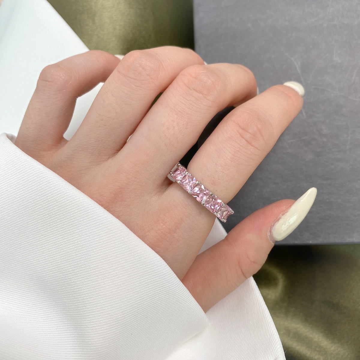 [Am jewelry]Elegant Princess Cut Tennis Ring