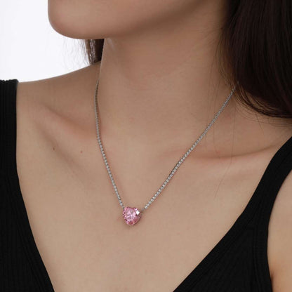 [Am jewelry]8.0 Carat Versatile Colorful Sweet Heart-Shaped Tennis Necklace