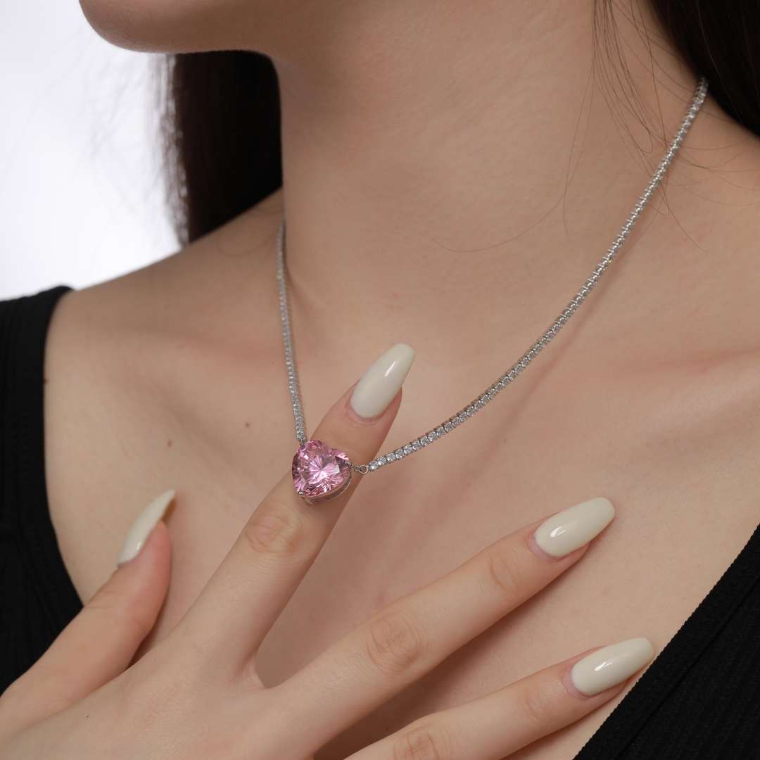 [Am jewelry]8.0 Carat Versatile Colorful Sweet Heart-Shaped Tennis Necklace