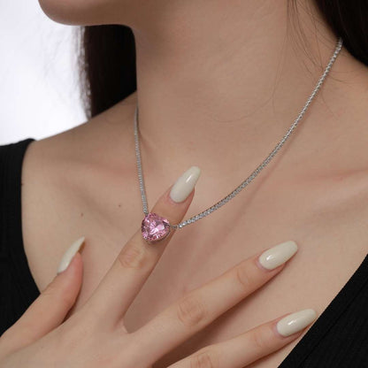[Am jewelry]8.0 Carat Versatile Colorful Sweet Heart-Shaped Tennis Necklace