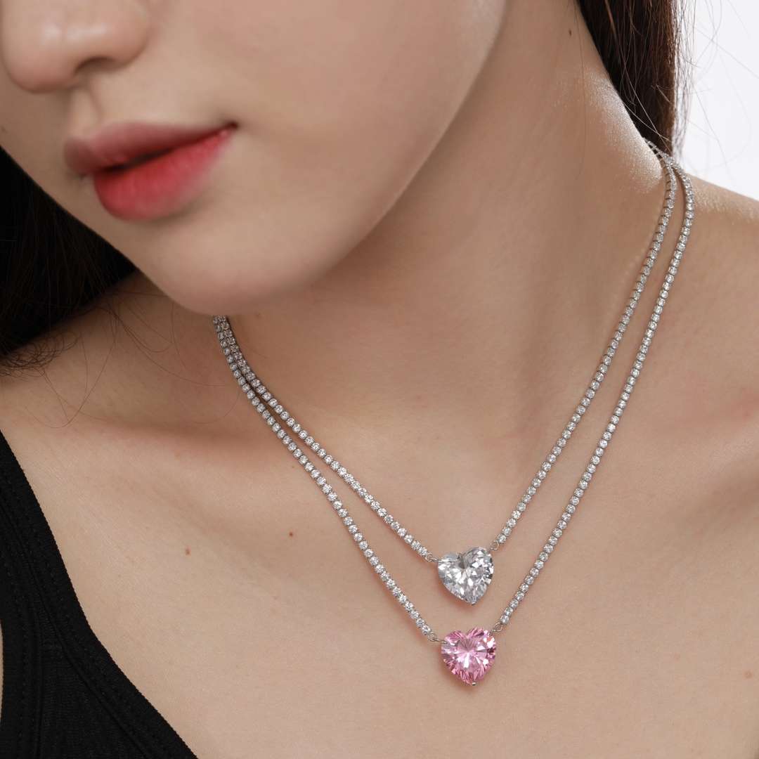 [Am jewelry]8.0 Carat Versatile Colorful Sweet Heart-Shaped Tennis Necklace