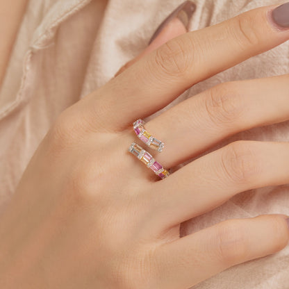 [Am jewelry]Charming Colorful Radiant Cut Adjustable Daily Ring