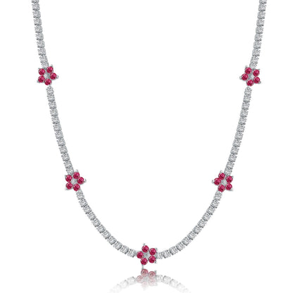 [Am jewelry]Luxurious Colorful Flower Tennis Necklace
