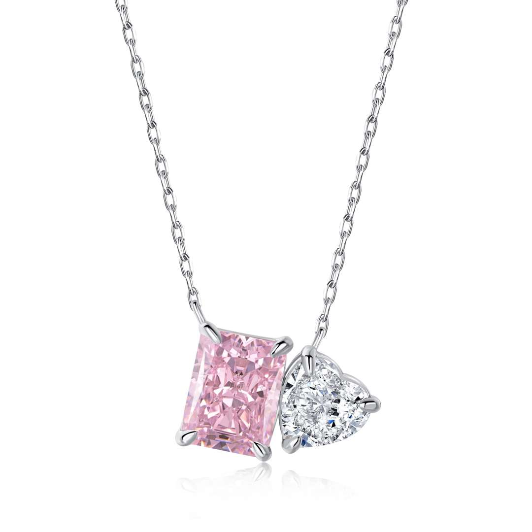 [Am jewelry]Dazzling Square & Heart Shape Necklace