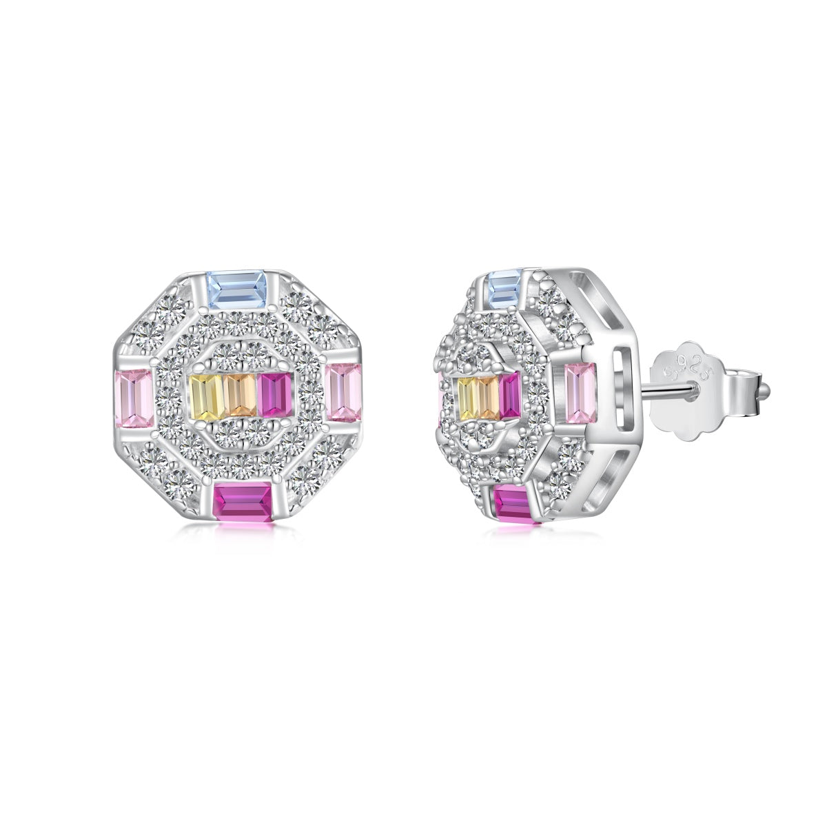 [Am jewelry]Ornate Colorful Octagon Shape Daily Earrings