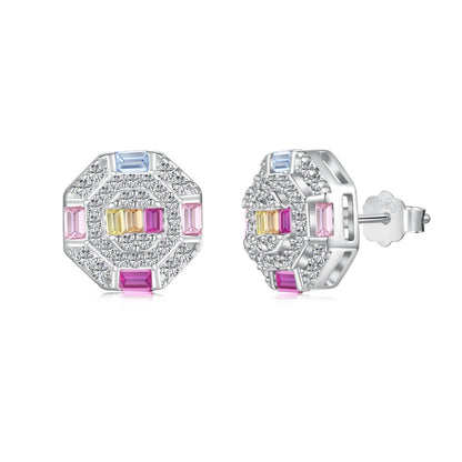 [Am jewelry]Ornate Colorful Octagon Shape Daily Earrings