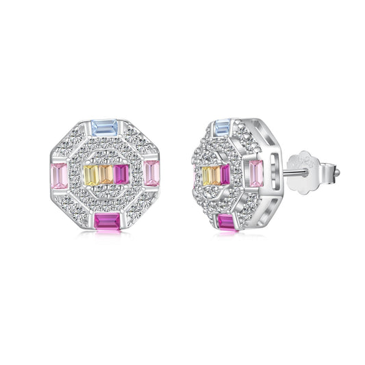 [Am jewelry]Ornate Colorful Octagon Shape Daily Earrings