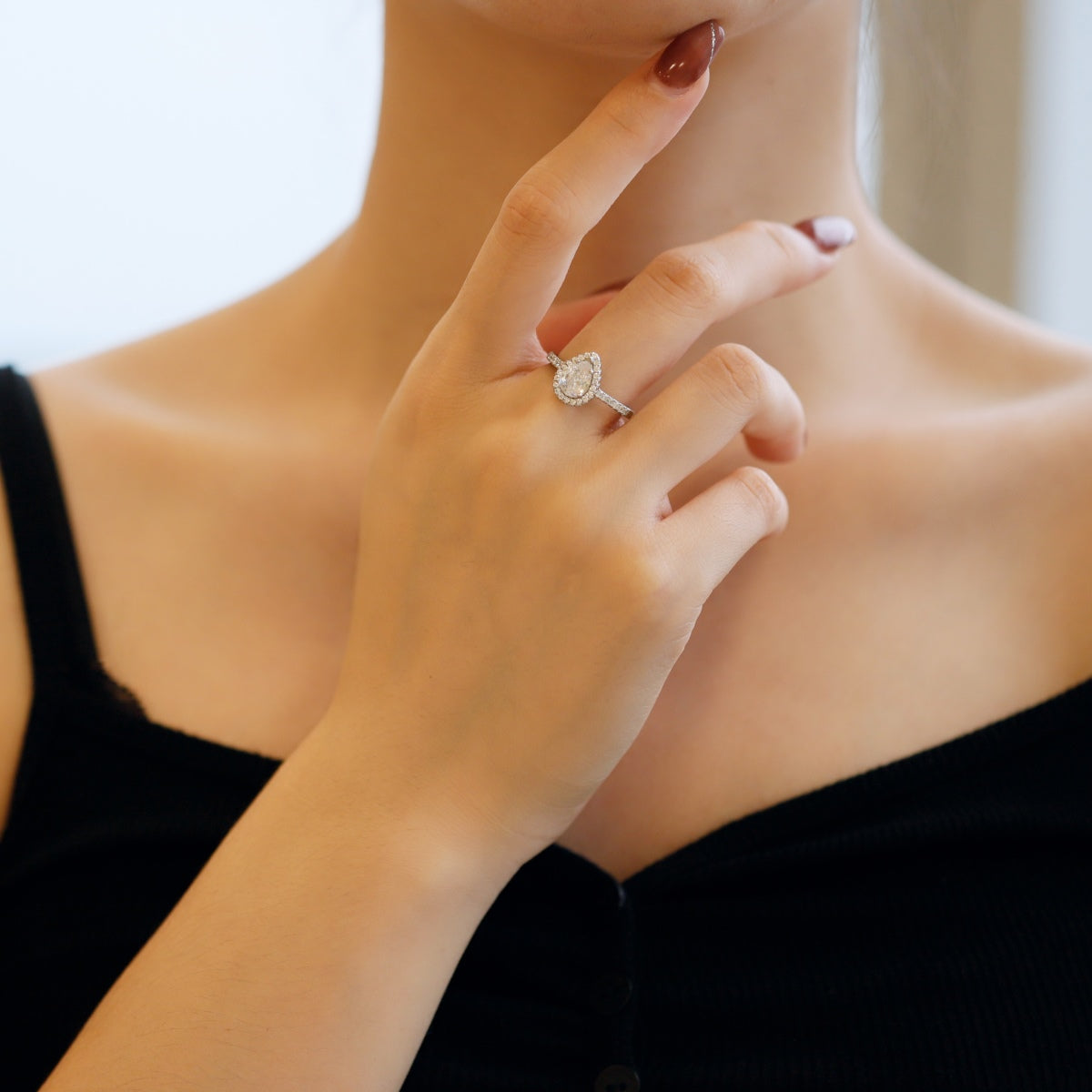 [Am jewelry]1.0 Carat Luxurious Resplendent Water Drop Shape Wedding Ring